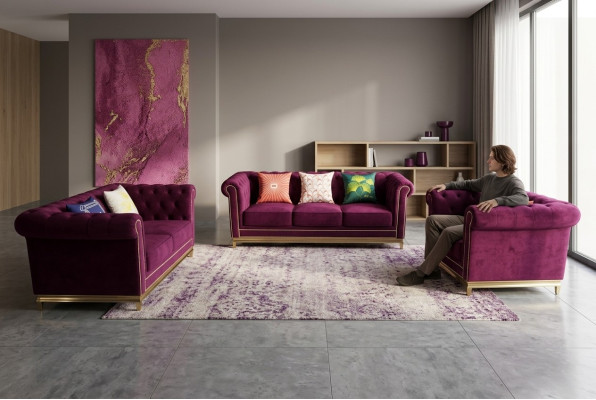 Sitzgarnitur 3+2+1 Sitzer Möbel Polster Textil Moderne Chesterfield Design
