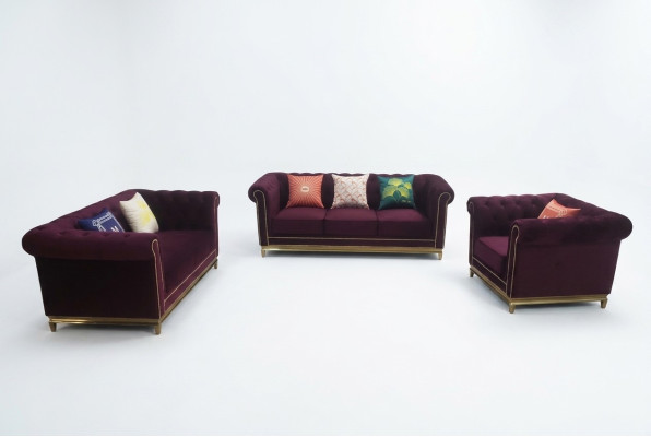 Sitzgarnitur 3+2+1 Sitzer Möbel Polster Textil Moderne Chesterfield Design