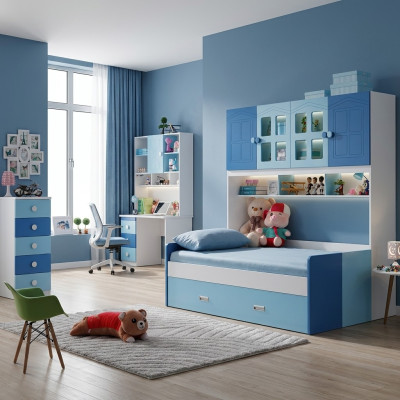 Designer Zimmer Jugend & Kinder Schlafzimmer Tisch Bett Kommode Set Neu