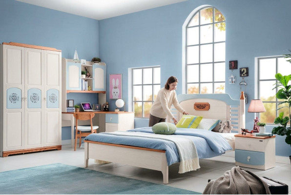 Schlafzimmer Set 5tlg. Bett 2x Nachttisch Schreibtisch Kinderbett Vollholz Möbel