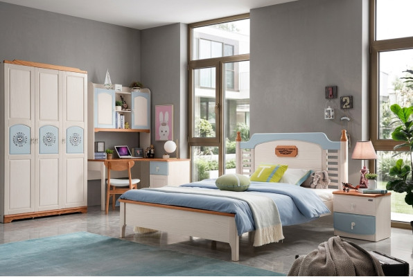 Schlafzimmer Set 5tlg. Bett 2x Nachttisch Schreibtisch Kinderbett Vollholz Möbel