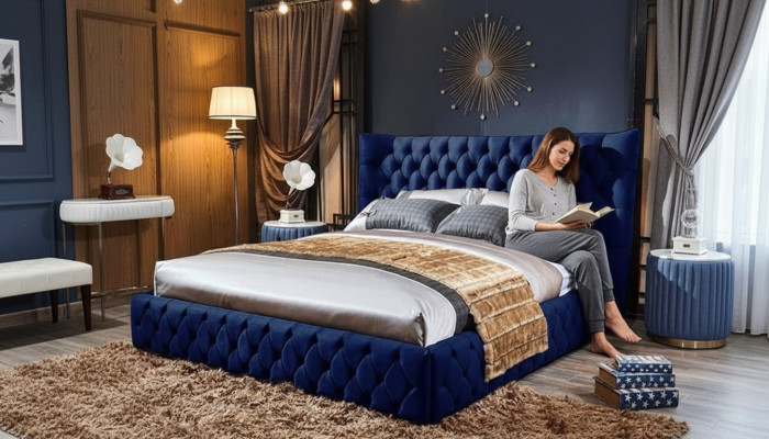 Betten Chesterfield Desi180x200gn Doppelbett Möbel Polster Textil Blau  Bett Neu