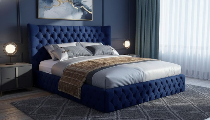 Betten Chesterfield Desi180x200gn Doppelbett Möbel Polster Textil Blau  Bett Neu