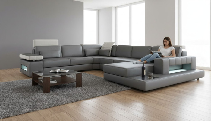 Sofas Grau Neu Sofa U-Form Stoffsofa Couch Wohnlandschaft Design Modern Leder