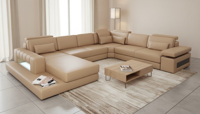 Wohnlandschaft U-Form Design Modern Sofa Couch Ecksofa Leder Polster Neu