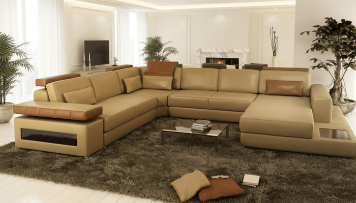 Sofa U-Form Möbel Luxus Garnitur Sofas Couch Luxus Designer Leder Wohnlandschaft