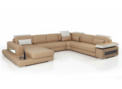 Wohnlandschaft Ecksofa Couch Hellbraun Leder Polster Sitz Ecke Sofa U Form Sofas