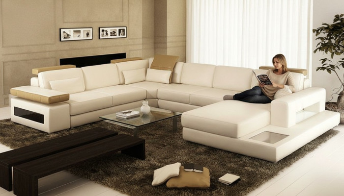Wohnlandschaft Ecksofa Leder EckSofa Neu U Form Sofa Couch Polster