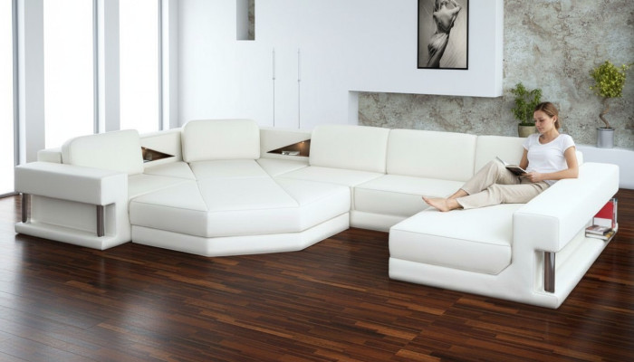 Wohnlandschaft Design Ecksofa Leder Ecke UForm Sofa Couch Polster Garnitur Neu
