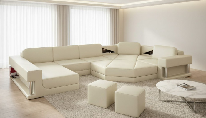 Ecksofa U-Form Couch Wohnlandschaft Sofa Couch Modern Design Sofa Textil Leder