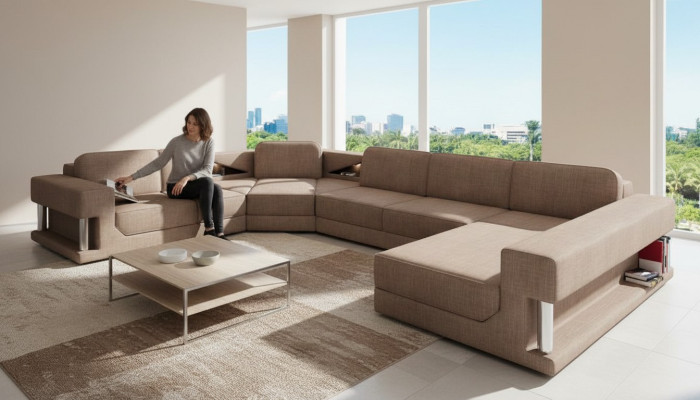 U-Form Bettfunktion Couch Design Polster Textil Eck Wohnlandschaft Ecksofa Stoff