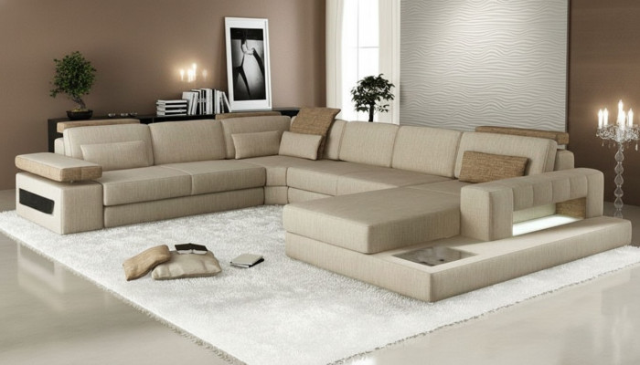 Wohnlandschaft U Form Ecksofa Sofa Couch Polster Ecke Wunderschöne XXL Stoff
