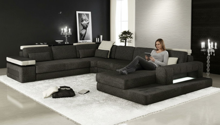 Wohnlandschaften Ecksofa Couch StoffLeder Polster Ecke Sofa U Form Neu