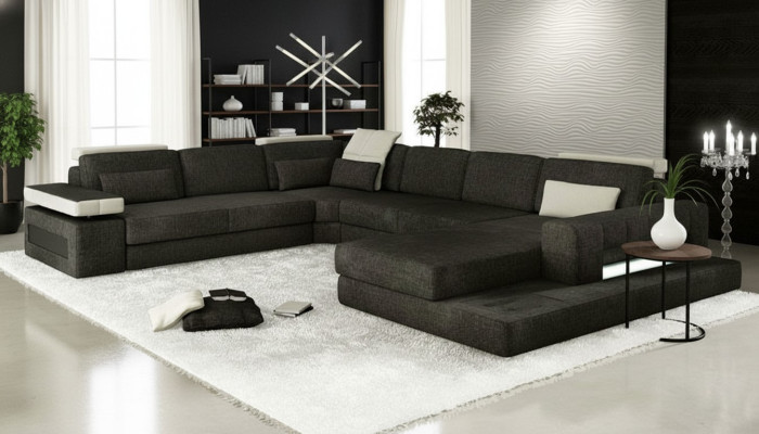 Wohnlandschaften Ecksofa Couch StoffLeder Polster Ecke Sofa U Form Neu