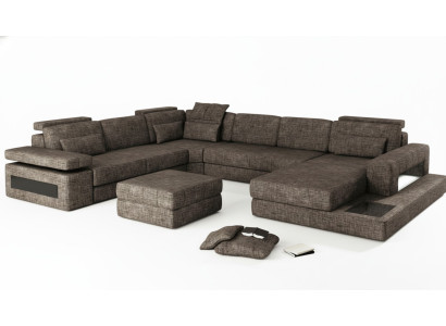 Ecksofa Stoff U-Form Couch Design Polster Textil Eck Wohnlandschaft Bettfunktion