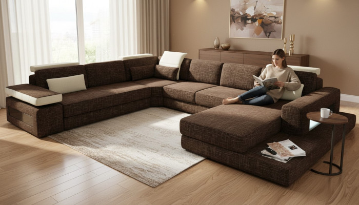 U-Form Couch Design Polster Eck Modern Sofas Textil Wohnlandschaft Ecksofa Stoff