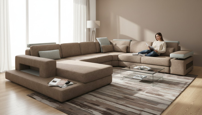 U Form Polster Couchen Textil Design Couch Ecksofa Wohnlandschaft Sofa Neu