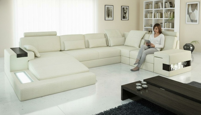 Ecksofa U-Form Couch Design Polster Textil Neu Wohnlandschaft Bettfunktion Stoff