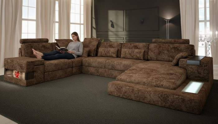 Ecksofa U-Form Couch Design Polster Textil Neu Bettfunktion Wohnlandschaft Stoff