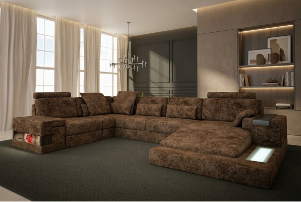 Ecksofa U-Form Couch Design Polster Textil Neu Bettfunktion Wohnlandschaft Stoff