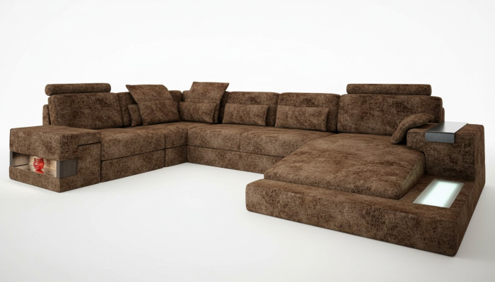 Ecksofa U-Form Couch Design Polster Textil Neu Bettfunktion Wohnlandschaft Stoff