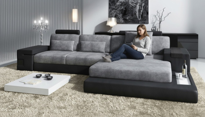 Ecksofa Wohnzimmer L-Form Polster Sofa LederDesign NEU Modern