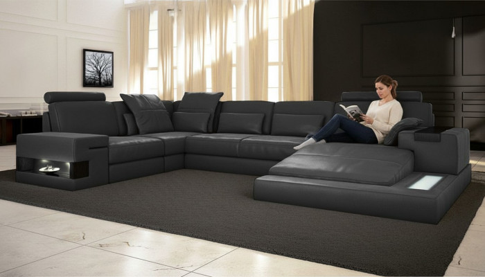 Ecksofa U-Form Couch Design Polster Textil Neu Wohnlandschaft Bettfunktion Stoff