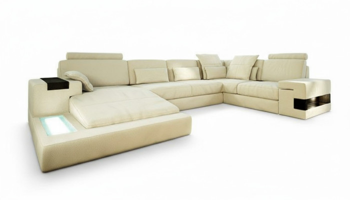 U-Form Sofa Couch Design Polster Modern Textil Neu Wohnlandschaft Leder Ecksofa