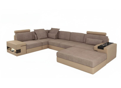Sofas Ecksofa Leder Wohnzimmer Holz Bereich Hocker moderne L Form NEU Set