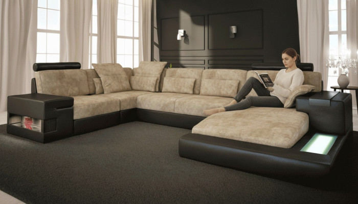 Ecksofa Big Wohnlandschaft Couch Sofa Polster Sitz Leder U Form Wohnzimmer Neu