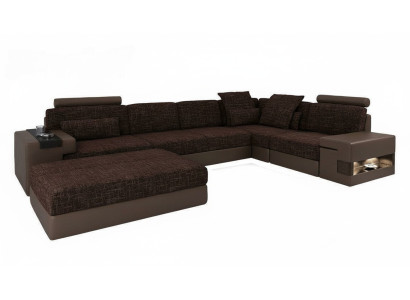 Moderne Designer Ecksofa L-Form Möbel Polster Textil mit Hocker 2tlg Set Neu