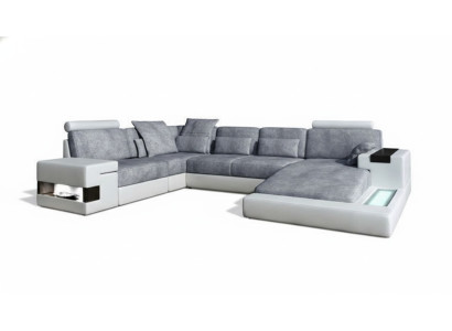 Moderne Textil Sofa U-Form Möbel mit Bett Funktionen Stauraum Grau NEU