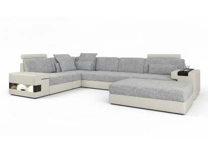Wohnraum L-Form Modern Design Sofa Sofas Sitzecke mit Hocker Wohnlanschaft Möbel