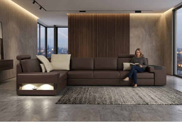 Wohnzimmer Braun Möbel Textil Sofas Ecksofa L Form Couch Polstermöbel Schlafsofa