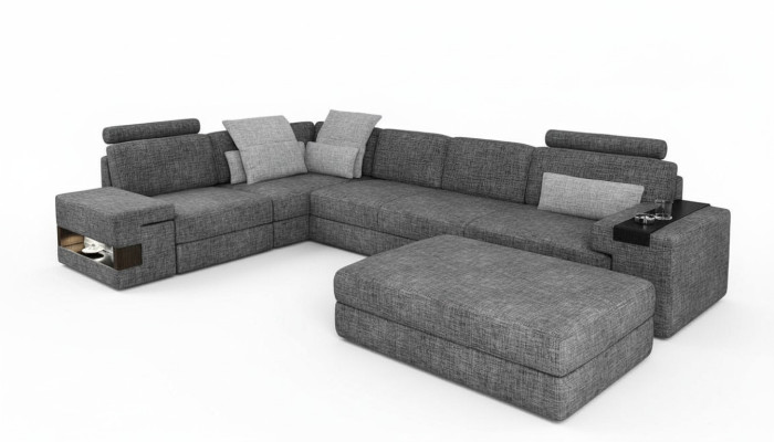 Wohnzimmer L-Form modern elegant Design Couch Ecksofa Hocker Polstermöbel NEU