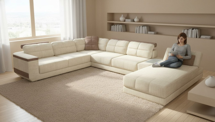 Design Ecksofa U-Form Modern Sofa Wohnlandschaft Polster Bettfunktion Möbel Neu