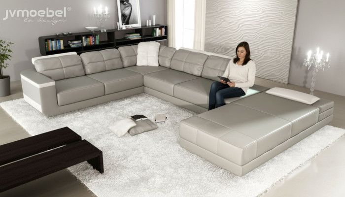 Wohnlandschaft Ecksofa Couch Grau Leder Polster Sitz Ecke Sofa U Form Sofas Neu