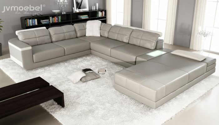 Wohnlandschaft Ecksofa Couch Grau Leder Polster Sitz Ecke Sofa U Form Sofas Neu