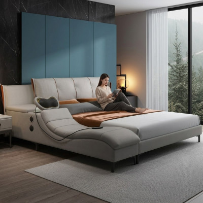 Multifunktion Doppel Luxus Design Leder Bett Polster Betten Hotel Sound Neu