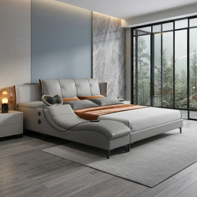 Multifunktion Doppel Luxus Design Leder Bett Polster Betten Hotel Sound Neu