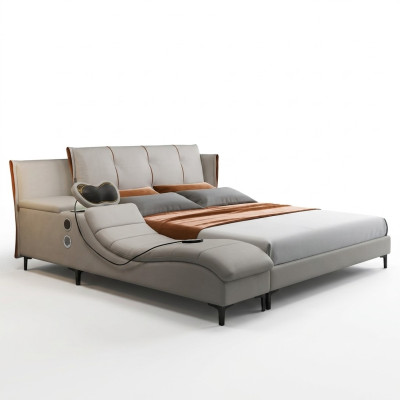 Multifunktion Doppel Luxus Design Leder Bett Polster Betten Hotel Sound Neu
