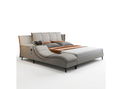 Multifunktion Doppel Luxus Design Leder Bett Polster Betten Hotel Sound Neu