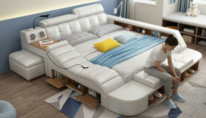 Design Bett XXL Big Betten Leder Polster Hotel 180x200cm Multifunktion