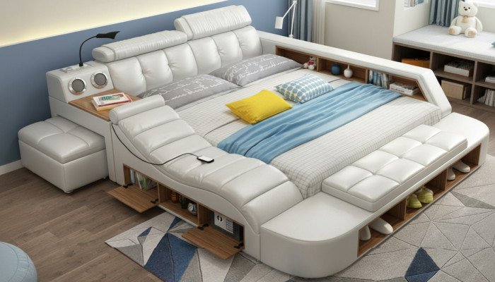 Design Bett XXL Big Betten Leder Polster Hotel 180x200cm Multifunktion