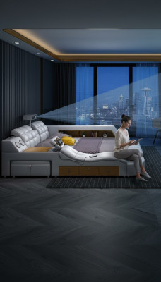 Bett Multifunktion Betten tv beamer usb led Massage Funktion Hotel Luxus