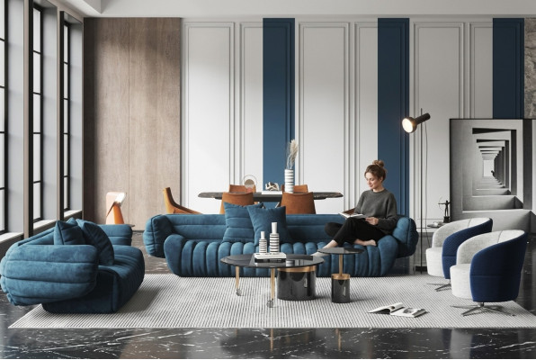 Blaue Samt Sofagarnitur 3+2 Couchgarnitur Luxuriöses 2-tlg. Wohnzimmer Set