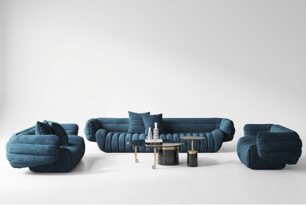 Blaue Samt Sofagarnitur 3+2 Couchgarnitur Luxuriöses 2-tlg. Wohnzimmer Set