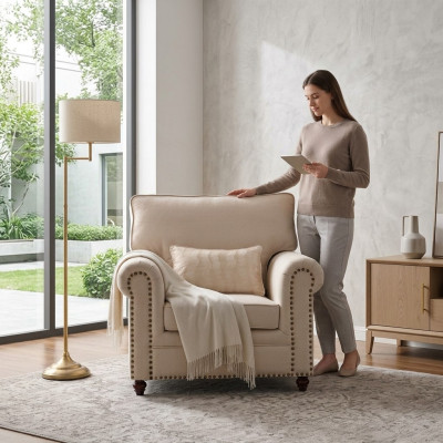 Sessel Stoff Sofa Einsitzer Möbel Relax Sitz Design Couch Lounge Textil landhaus