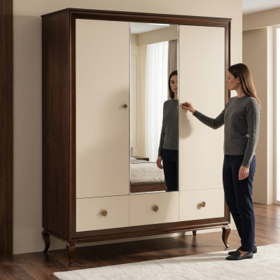Kleiderschrank mit Spiegel Holz Schrank Designer Schrank Schlafzimmer Schränke