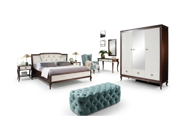 Komplettes Schlafzimmer Set 4 tlg Design Bett + 2x Nachttisch + Kleiderschrank